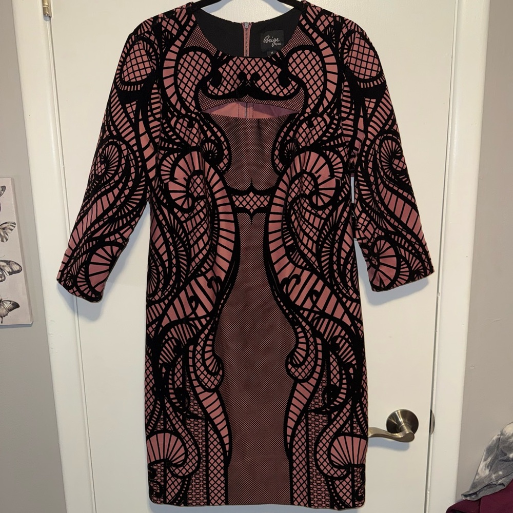 Beige by eci Black and Pink Long Sleeve Dress